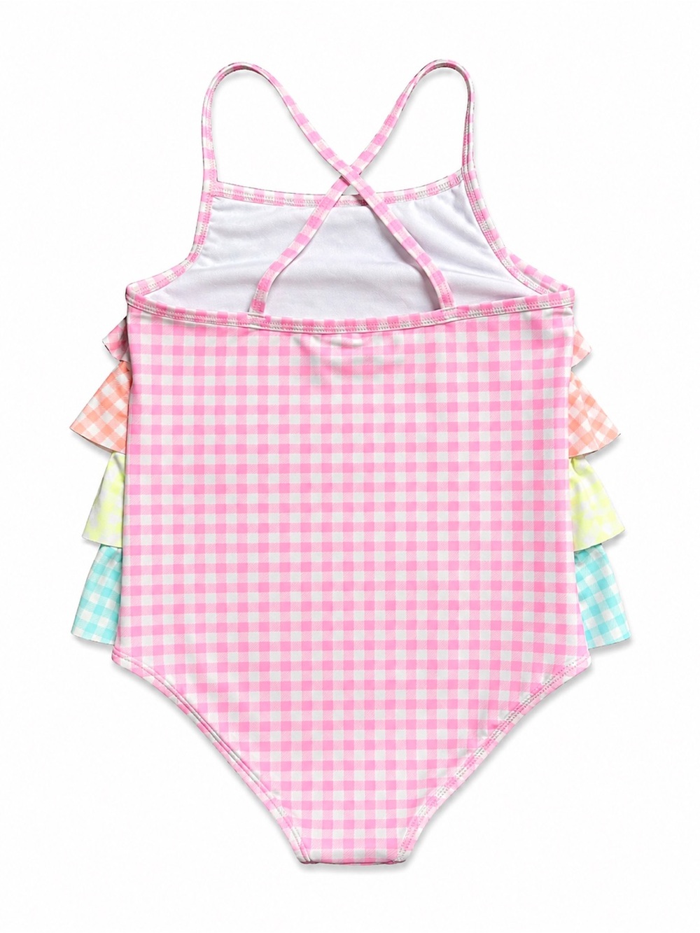 Gymboree Pink Multi-Color Gingham Ruffle One-Piece Swim - Picture 2 of 4